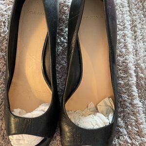 Cole Haan black small wedge heel open toe. Size 6